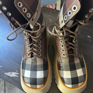 Plaid Lace-Up Boots with Chunky Sole